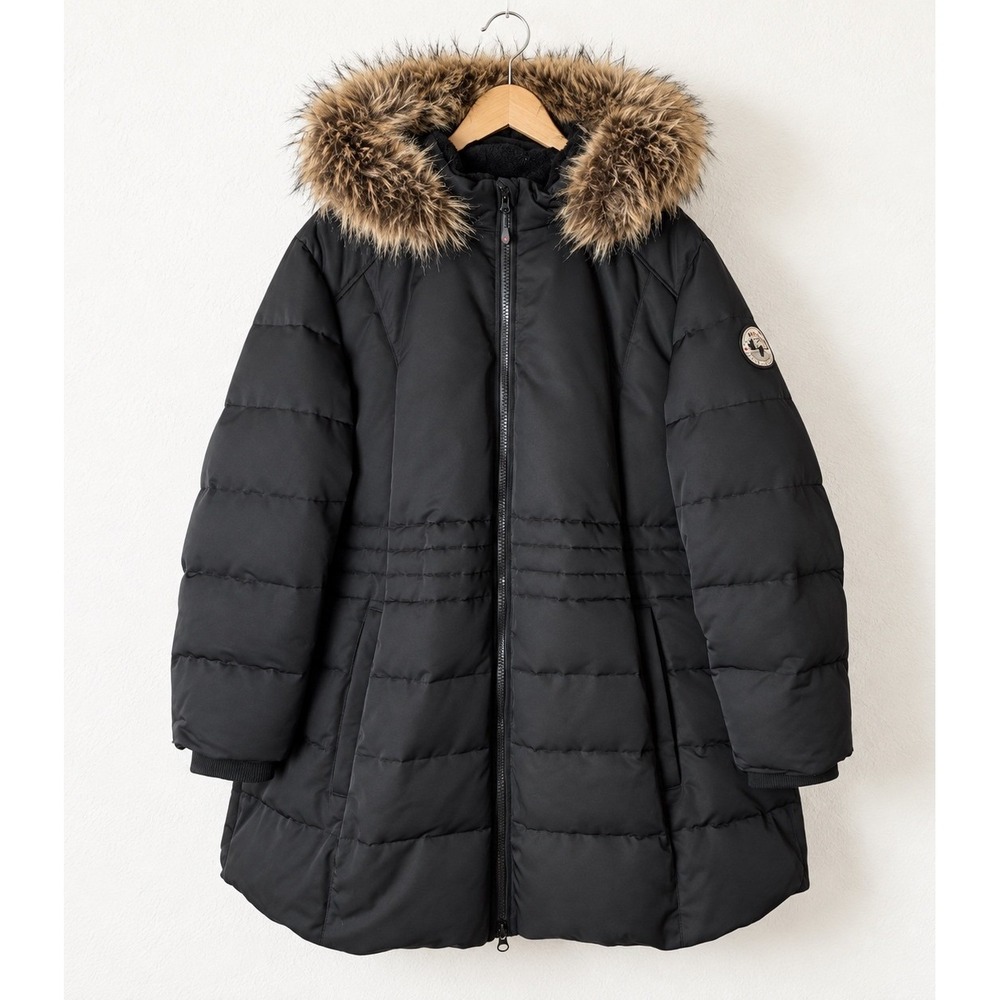 Arctic Expedition Down Puffer Coat Women 5X Black Quilted Faux Fur Parka Winter
